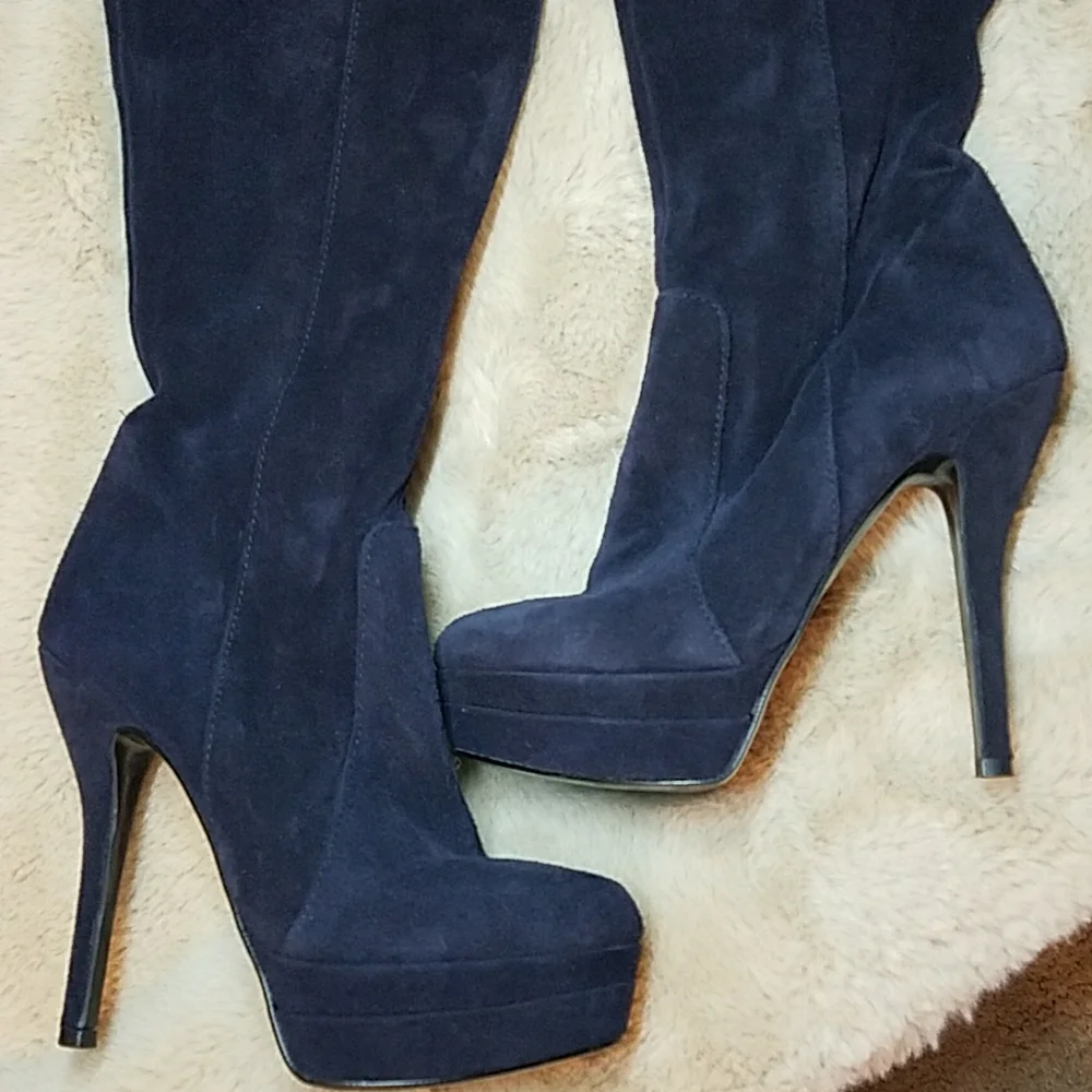 Primadonna Collection Platform Stiletto Thigh high OTK Boots Blue Suede ITALY